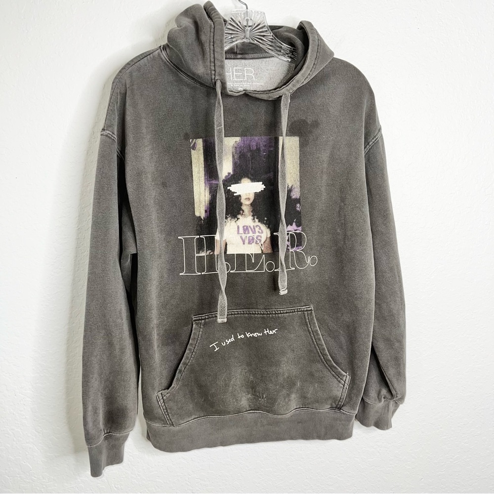 Her Hoodie Sweater XS Women Gray Tour Oversized Hooded Pockets Sweatshirt C1